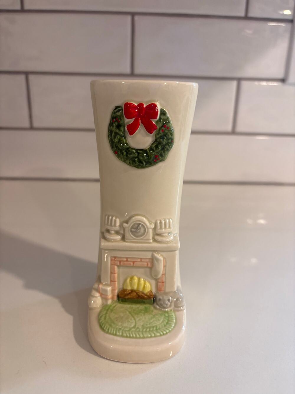 Vintage Gibson Greeting Cards, Inc. Ceramic Christmas Chimney Bud Vase